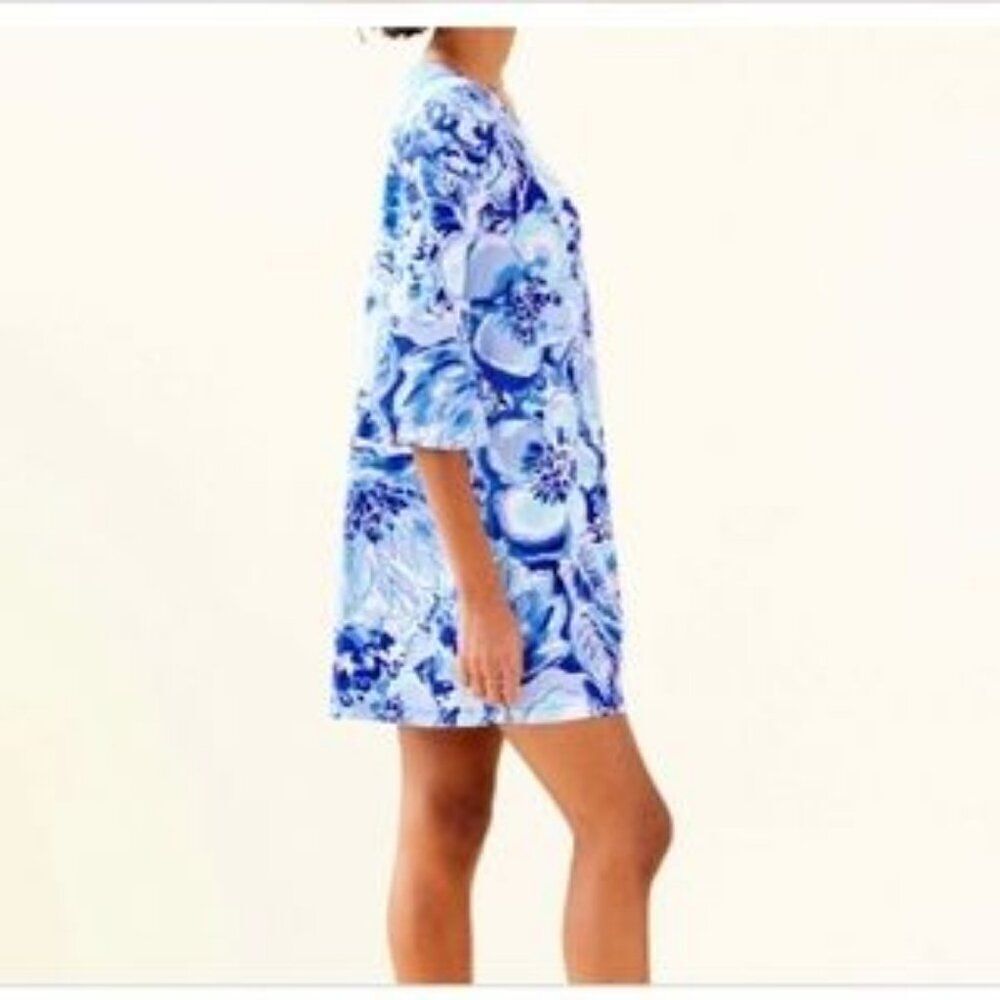 Lilly Pulitzer Women Blue Floral Bell Sleeves Catch And Keep Mini Dress Size XXS - Picture 3 of 11